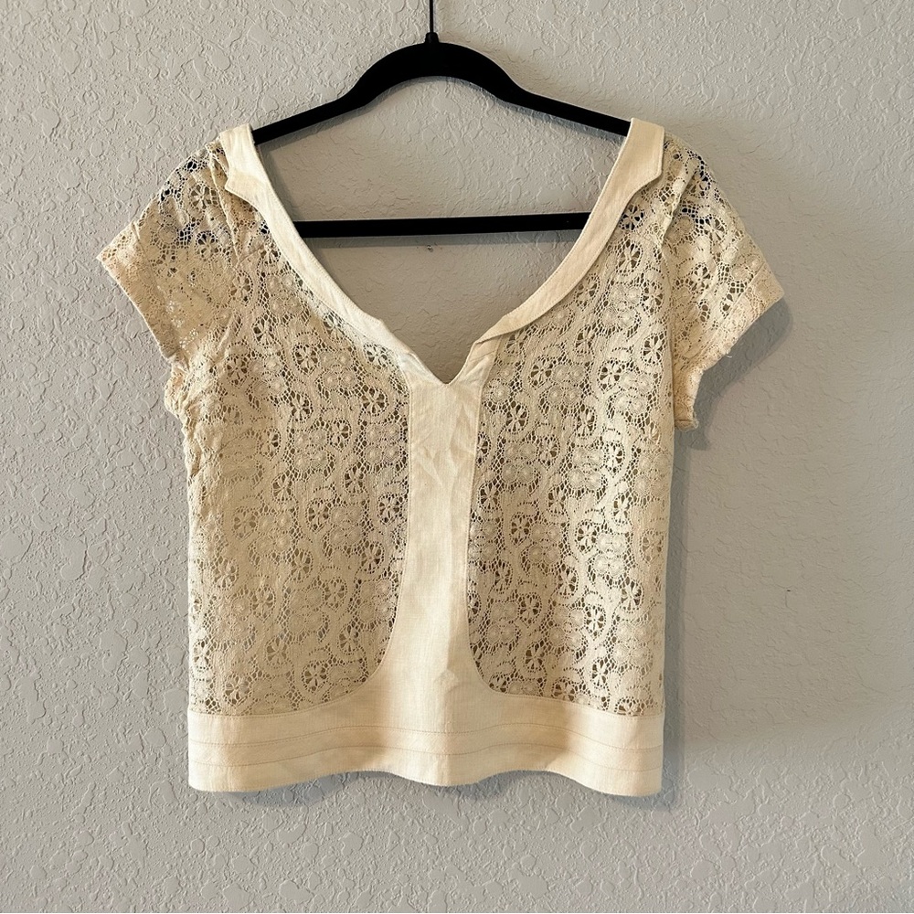 Mayle Beige Lace V-Neck Blouse